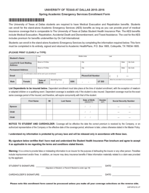 University of Texas at Dallas Academic Emergency Services Enrollment Form