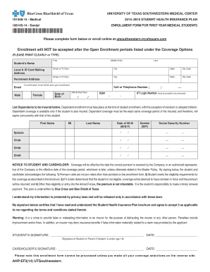 University of Texas Southwestern Medical Center Student Health Insurance Enrollment Form