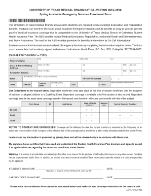 University of Texas Medical Branch Academic Emergency Services Enrollment Form