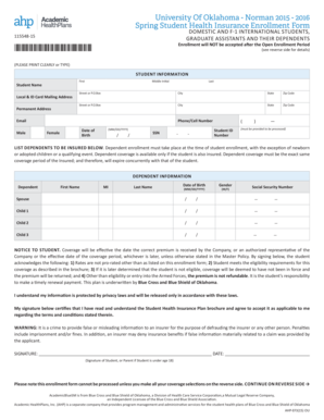 University of Oklahoma Student Health Insurance Enrollment Form