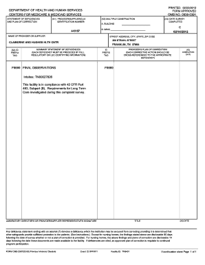 Statement of Deficiencies and Plan of Correction