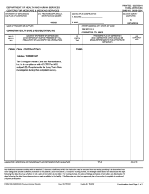 Statement of Deficiencies and Plan of Correction