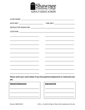 Adult Education Sign-In Sheet
