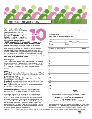Komen South Central Wisconsin Race for the Cure Fundraising Form