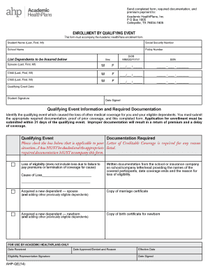 Domestic Qualifying Event Enrollment Form