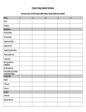 Student College Deadline Worksheet