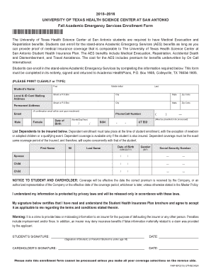 University of Texas Health Science Center AES Enrollment Form