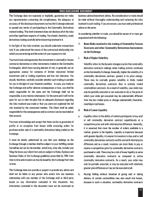 Commodity Derivatives Risk Disclosure Document