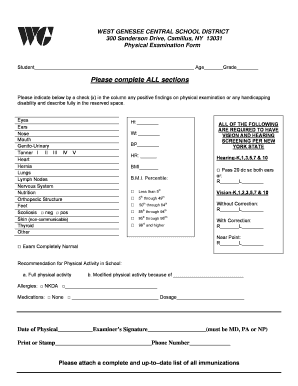 New York Student Physical Examination Form
