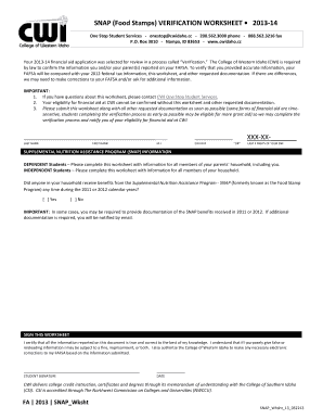 SNAP Verification Worksheet