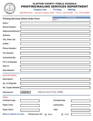 Clayton County Public Schools Printing Services Order Form
