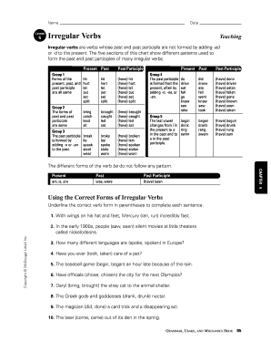 Irregular Verbs Worksheet