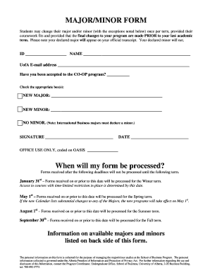University of Alberta Major/Minor Change Form