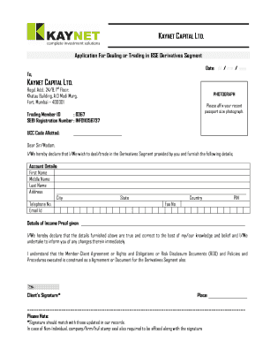 Application for Dealing in BSE Derivatives