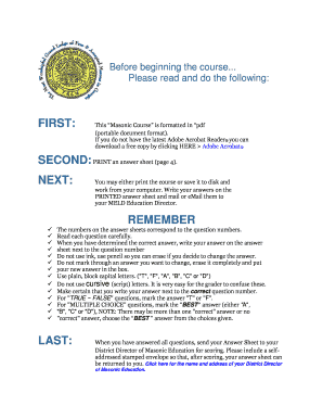 Masonic Course Answer Sheet