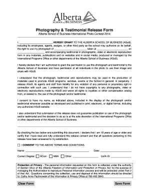 Photography Testimonial Release Form