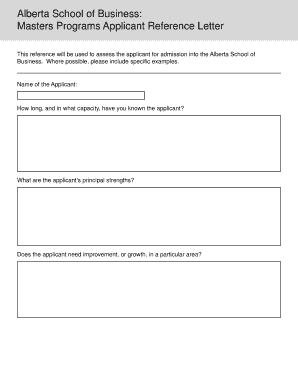Masters Programs Applicant Reference Letter