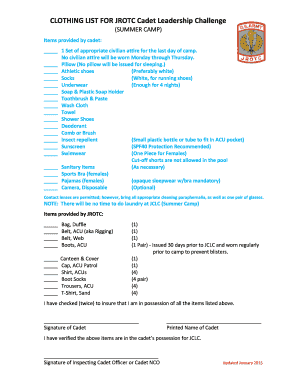 JROTC Cadet Leadership Challenge Clothing List