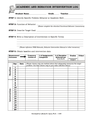 Academic and Behavior Intervention Log