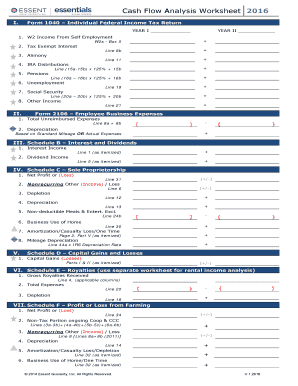 Cash Flow Analysis Worksheet 2016