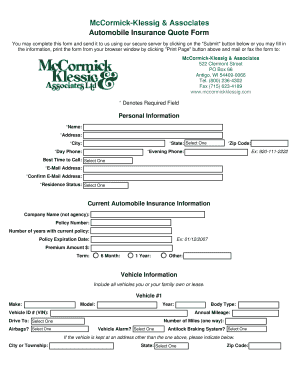 Automobile Insurance Quote Form