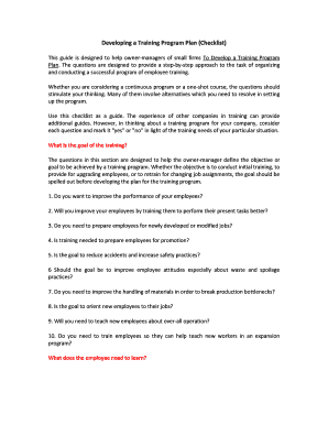 Employee Training Program Plan Checklist