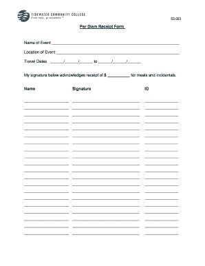 Per Diem Receipt Form SS-063