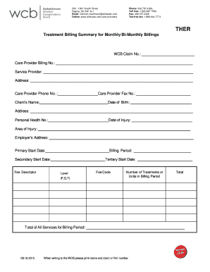 WCB Treatment Billing Summary