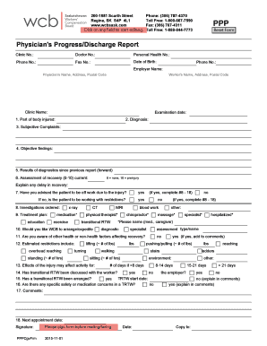 Physicians ProgressDischarge Report - Saskatchewan WCB