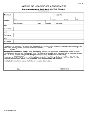 Notice of Hearing of Assessment
