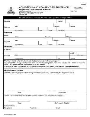 Admission and Consent to Sentence Form 9A