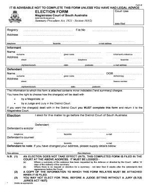 South Australia District Court Election Form