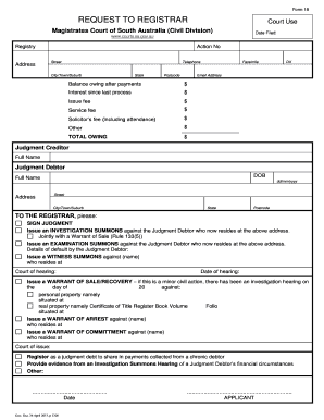 Request to Registrar Form 18
