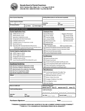 Nevada Dental Licensing Application Form