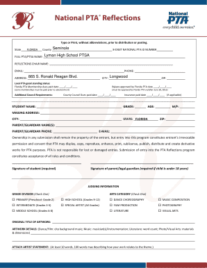 Florida PTA Reflections Program Student Entry Form