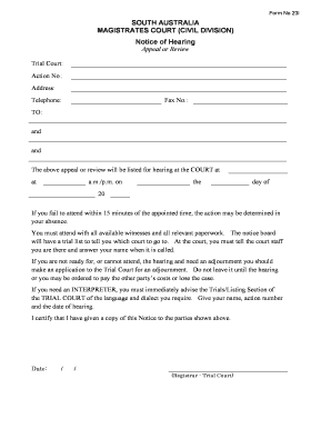 South Australia Notice of Hearing