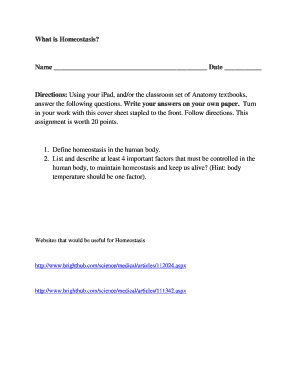 Homeostasis Assignment Cover Sheet