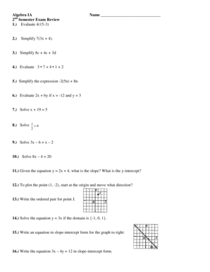 Fillable Online Algebra 1a Final Exam Review Anderson School District Fax Email Print Pdffiller