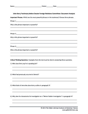 John Kerry Testimony Analysis Worksheet