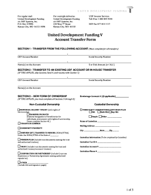 United Development Funding V Account Transfer Form