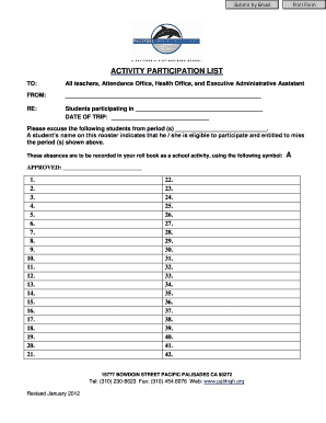 California Activity Participation List