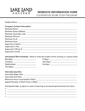 Cooperative Work Study Program Worksite Information Form