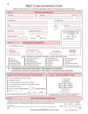 WEA Trust Short Term Disability Enrollment Form