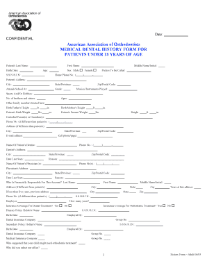 Medical Dental History Form for Patients Under 18