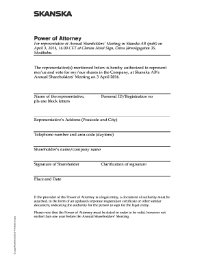 Power of Attorney for Shareholders' Meeting