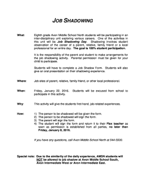 Fillable Online Job Shadowing - avon-schoolsorg Fax Email Print - pdfFiller