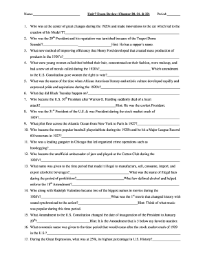 Unit 7 Exam Review Form