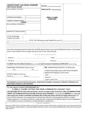 Nevada Small Claims Complaint Form