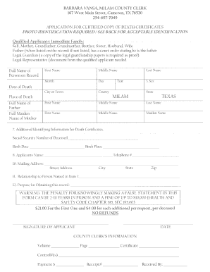 Application for Certified Copy of Death Certificates