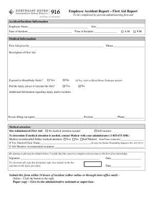 Employee Accident Report – First Aid Report